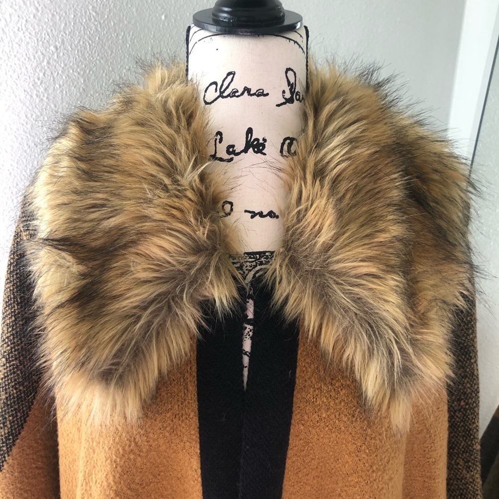 Faux fur poncho